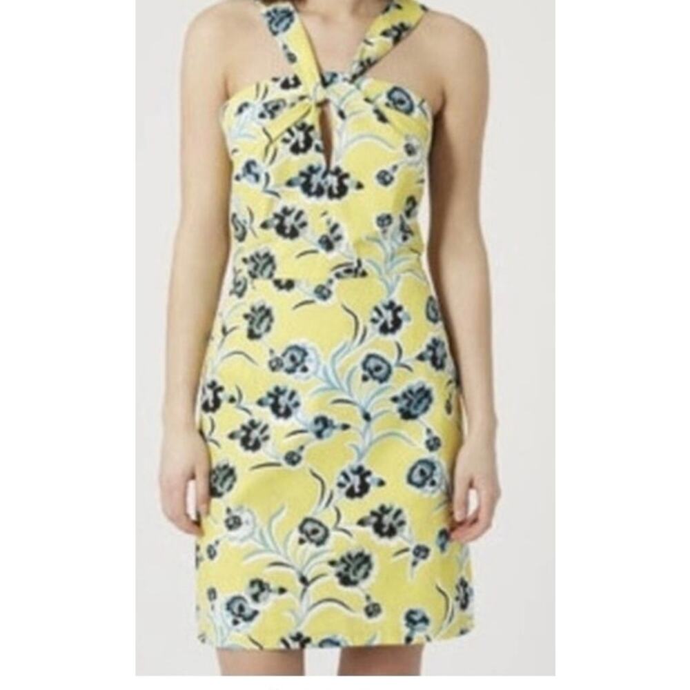 Topshop US 10 Yellow Blue Floral Mini Halter Dress
